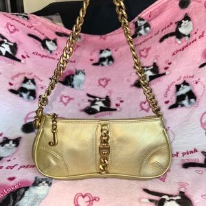 Gold Leather Chain-Handle Shoulder Bag